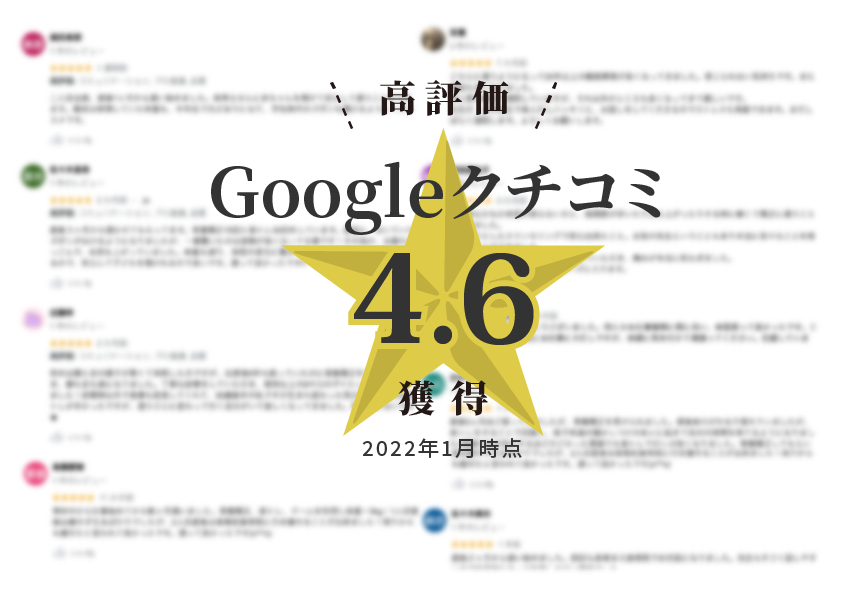 高評価Googleクチコミ4.5獲得